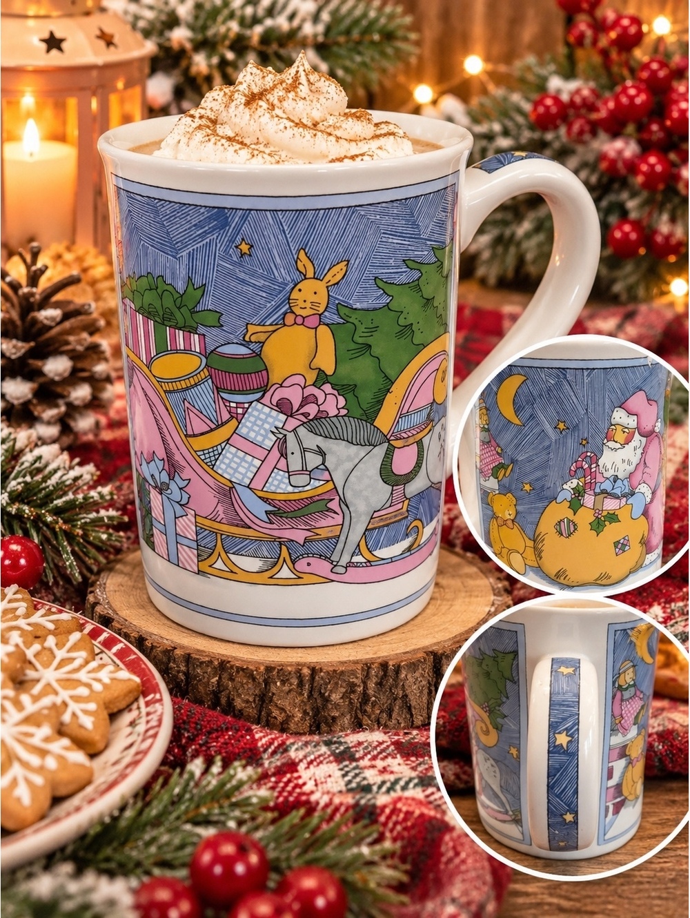 Vintage Susan Winget Certified International Christmas Mug Sleigh Toys Santa